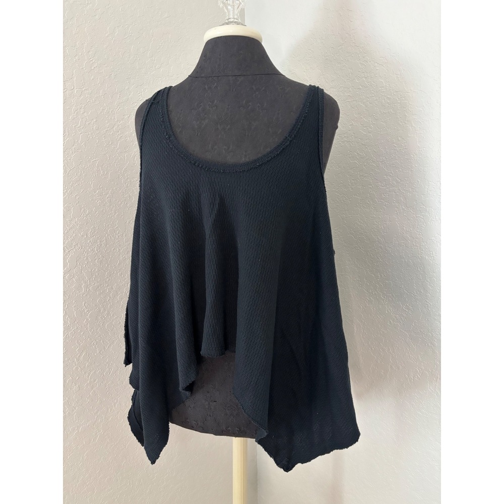 We The Free Free People Black Waffle Knit Handkerchief Hem Tank Top Small